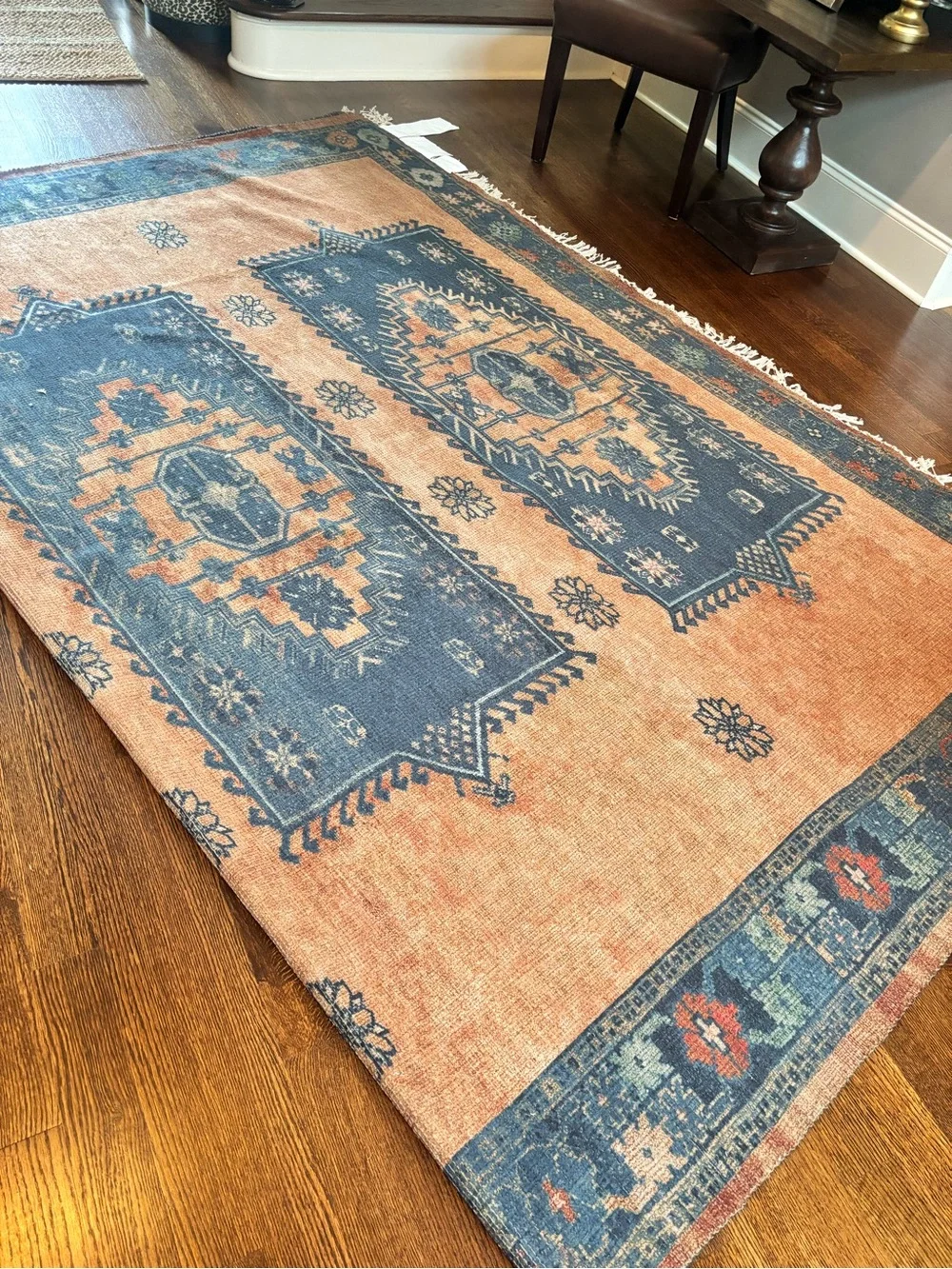 Rustic Blue & Terracotta Medallion Area Rug - Unbranded